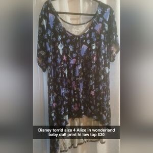 Torrid Multicolor Alice in Wonderland Hi-Low Top